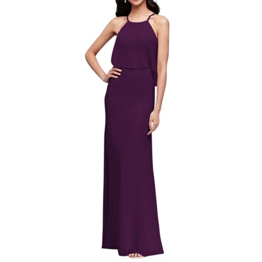 David Bridal flounced crinkle chiffon sheath bridesmaids dress - Picture 10 of 10